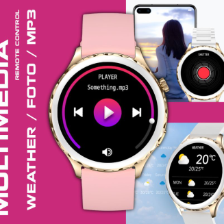 Smartwatch Damski Rubicon RNCF02-2 Złoty + Pasek Różowy - 13