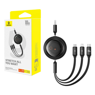 Kabel 3w1 Baseus Free2Draw USB do M+L+C 100W, 1,1 m (czarny) - 8