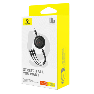 Kabel 3w1 Baseus Free2Draw USB do M+L+C 100W, 1,1 m (czarny) - 6