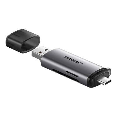 Adapter USB + USB-C UGREEN  CM185 czytnik kart SD + microSD (szary)