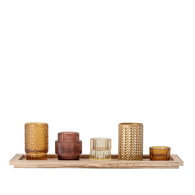  Set of 5 Bloomingville Sanga Brown candle holders with tray