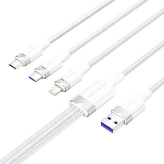 Kabel VENTION CTRWG USB-A-Lightning/USB-C/microUSB 1.5m 6A (biały) - 2