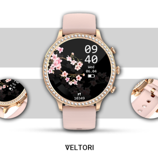 Smartwatch Damski VELTORI VT310-1 Złota Bransoleta + Różowy Pasek Silikonowy - 13