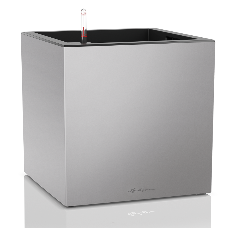Lechuza Canto Premium 40 cube silver metallic flowerpot