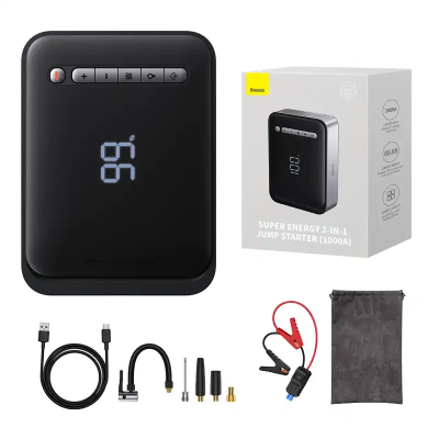 Powerbank / Rozrusznik + Kompresor 2w1 Baseus Super Energy Car Jump Starter, 8000mAh, 1000A USB (czarny)