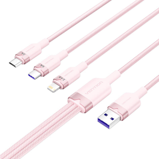 Kabel VENTION CTRPG USB-A-Lightning/USB-C/microUSB 1.5m 6A (różowy) - 2