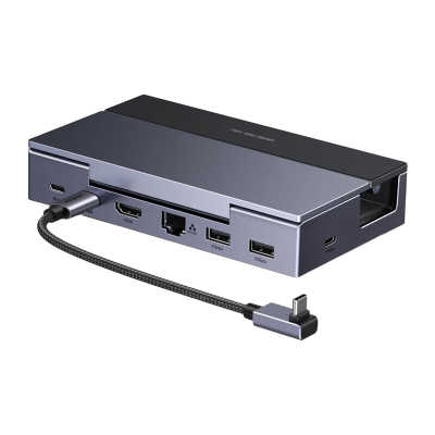 Stacja dokująca Ugreen CM800 6w1, do konsol przenośnych Steam Deck / Asus ROG Ally, USB-C do HDMI 4K 120Hz, 2x USB, USB-C, RJ45 (szara)