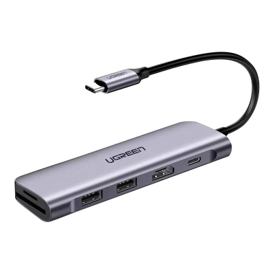 Hub UGREEN Revodok CM195 6w1 USB-C HDMI SD 100W (szary)