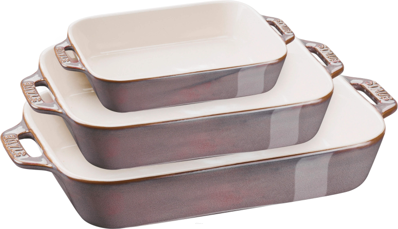  Set of 3 Staub Rectangular Ceramic Platters - Antique Gray