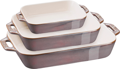  Set of 3 Staub Rectangular Ceramic Platters - Antique Gray