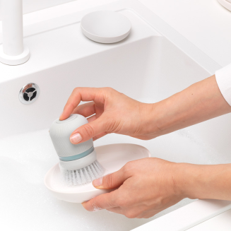  Brabantia Sink Side dishwashing brush with liquid dispenser, light gray - 12