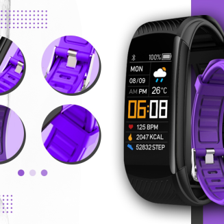 Smartwatch GIEWONT Czarno Fioletowy 2 Paski GW200-3 - 3