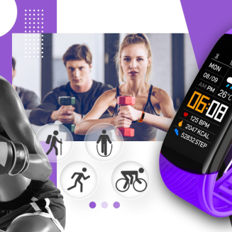 Smartwatch GIEWONT Czarno Fioletowy 2 Paski GW200-3 - 5