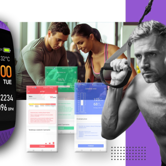 Smartwatch GIEWONT Czarno Fioletowy 2 Paski GW200-3 - 6