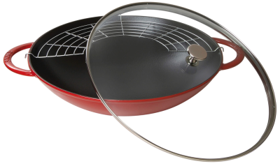  Staub cast iron wok with lid - Red, 37 cm