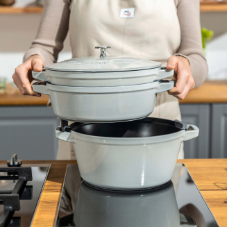  Set of 3 Staub cast iron cookware with lid - 24 cm, white truffle - 10