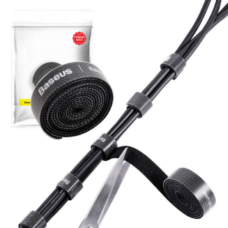 Taśma rzepowa, organizer kabli Baseus Colourful Circle Velcro Straps 1m (czarny) - 5