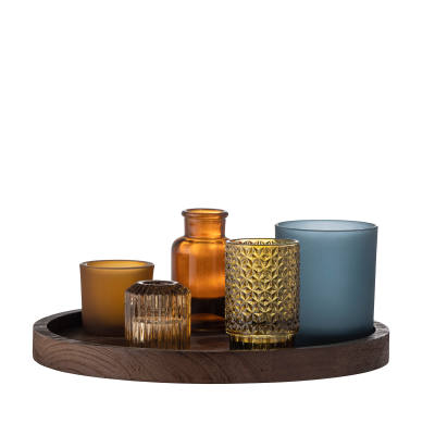  Set of 5 Bloomingville Sanga Brown candle holders with tray