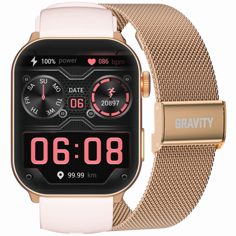 Smartwatch Damski GRAVITY GT28-6 Pasek + Bransoleta Różowe złoto Różowy