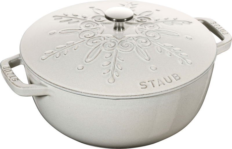  Round snowflake cast iron pot Staub - White, 3.6 ltr