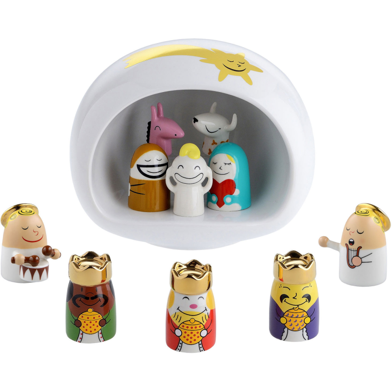  Nativity scene with Alessi figurines, 11 elements, white