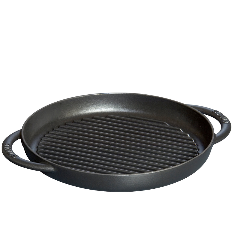  Staub round cast iron grill pan with two handles - 22 cm, Black