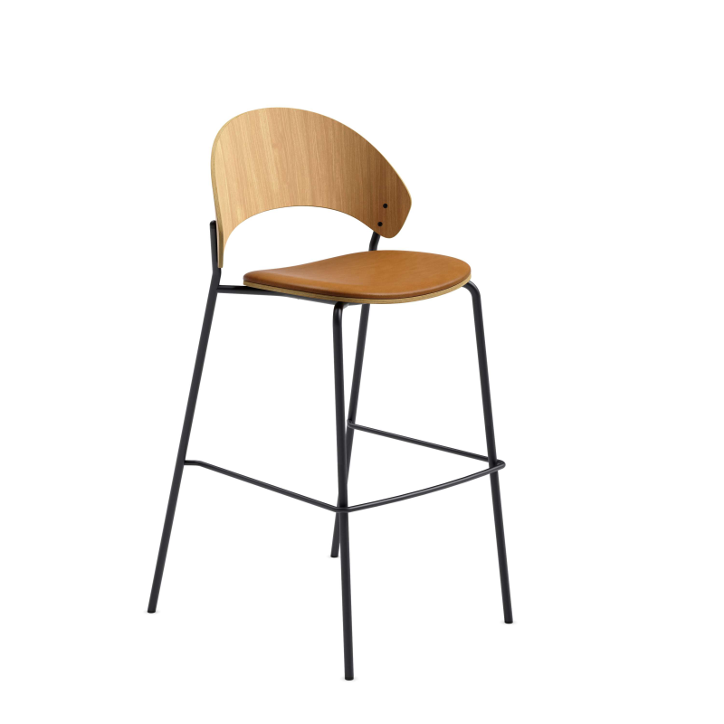 Eva Solo Dosina oiled oak & cognac leather stool 65 cm