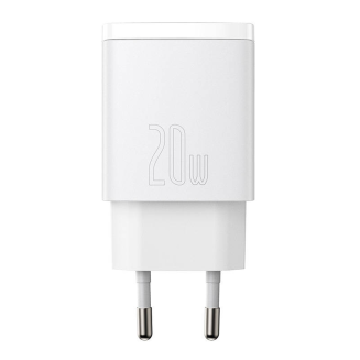 Ładowarka sieciowa Baseus Compact Quick Charger, USB, USB-C, 20W (biała) - 3