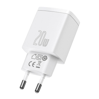 Ładowarka sieciowa Baseus Compact Quick Charger, USB, USB-C, 20W (biała) - 6