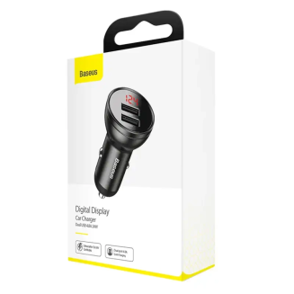 Ładowarka samochodowa Baseus z wyświetlaczem, 2x USB, 4,8A, 24W (szara) - 6
