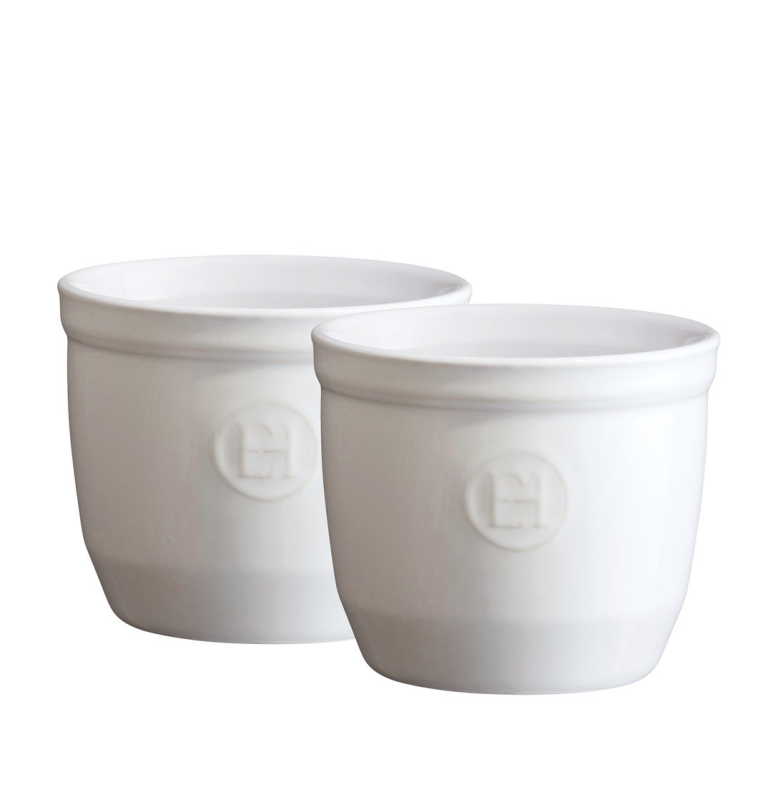  Set of two Emile Henry N°8 white ramekin baking bowls