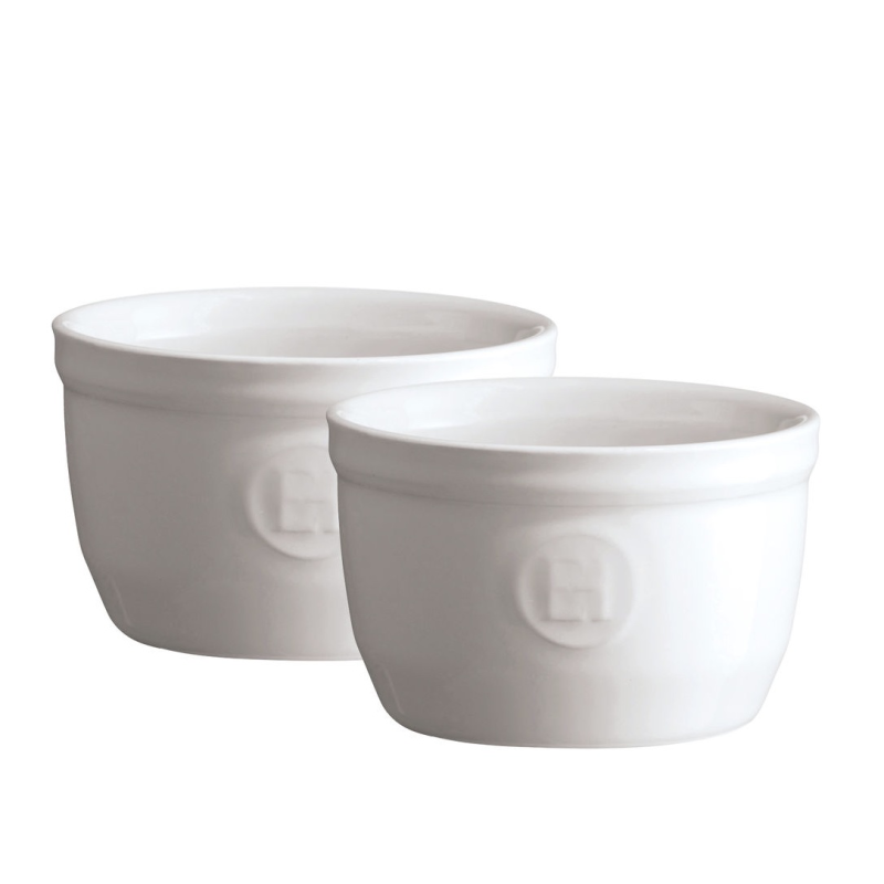  Set of two Emile Henry N°9 white ramekin baking bowls