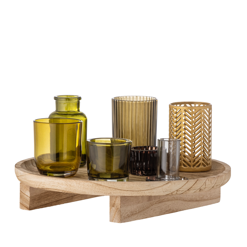 Set of 7 Bloomingville Sanga Nature candle holders with tray