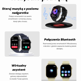 Smartwatch Damski GRAVITY GT15-11 Granatowy Pasek Silikonowy + Złota Bransoleta - 16