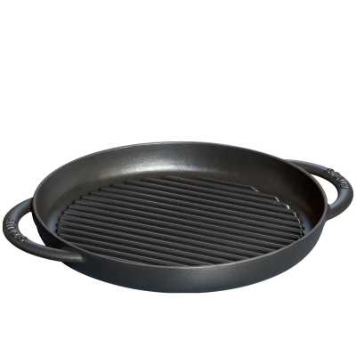  Staub round cast iron grill pan with two handles - 26 cm, Black