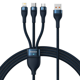 Kabel USB 3w1 Baseus Flash Series, USB-C + micro USB + Lightning, 100W, 1.2m (niebieski) - 2