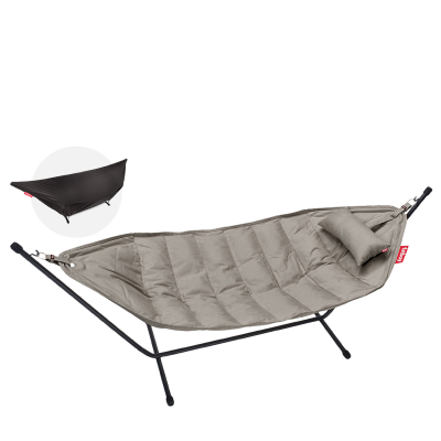  Fatboy Headdemock Superb Deluxe Gray Taupe hammock with black stand