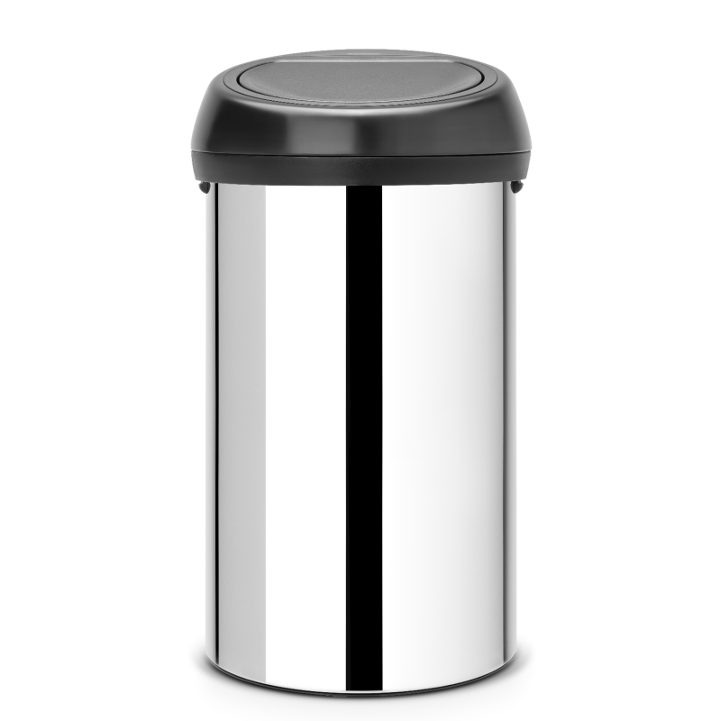 Brabantia Touch Bin 60l, glossy steel, black cover