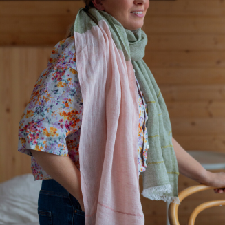 Szal lniany Lapuan Kankurit TSAVO olive-rose 70x200 cm - 2