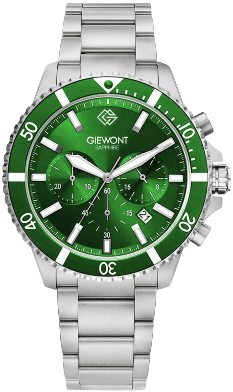 Zegarek Męski Giewont Chronograph Sapphire Srebrno Zielony GW3970-B8
