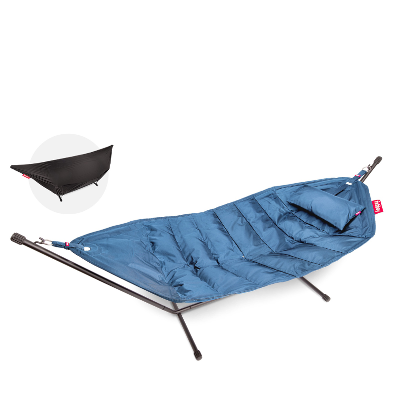 Fatboy Headdemock Deluxe Jeans Light Blue hammock with black stand