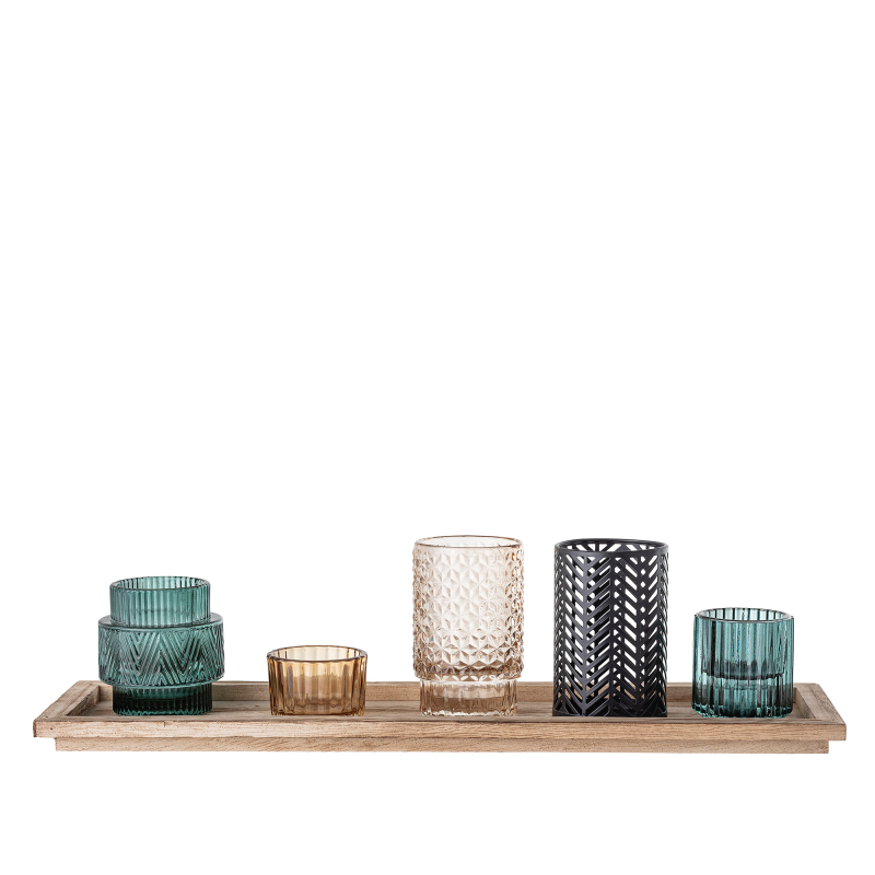  Set of 5 Bloomingville Sanga Blue candle holders with tray