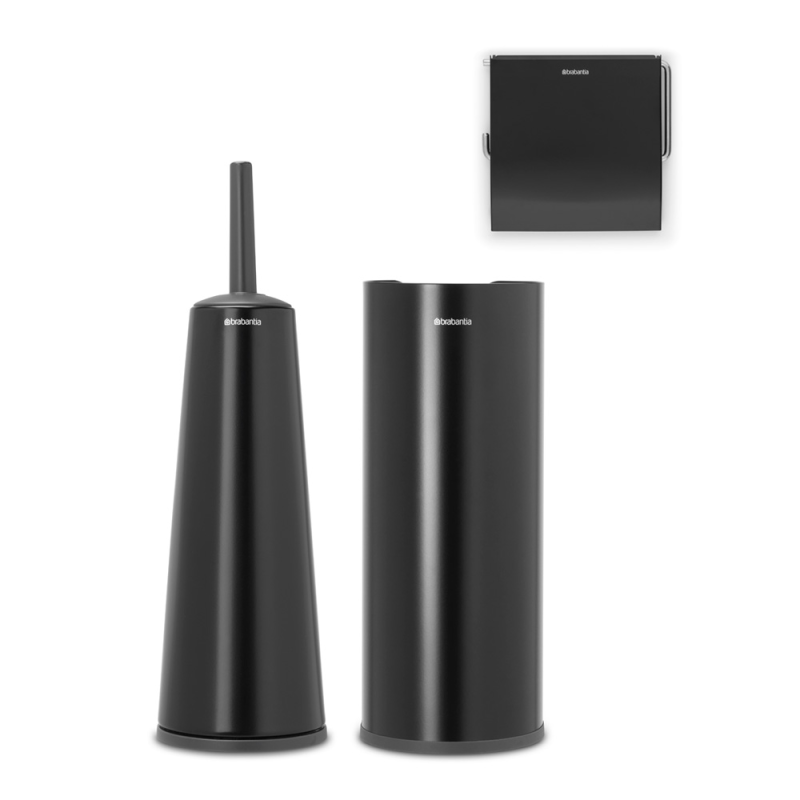  Set of 3 Brabantia ReNew Matt Black toilet accessories