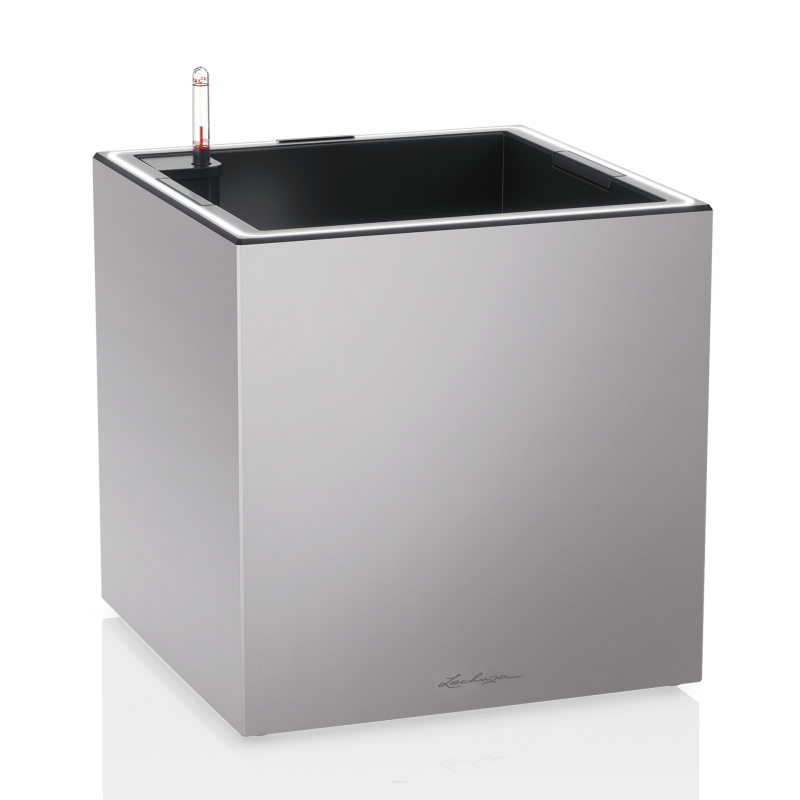 Lechuza Canto Premium 40 LED cube flowerpot silver metallic