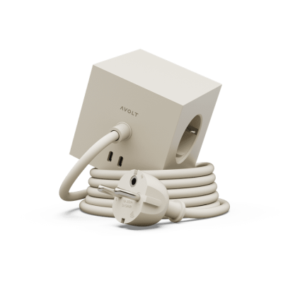 Listwa zasilająca Avolt Square 1 z podwójnym USB-C 30 W i magnetyczną podstawą 1.8 m beżowa