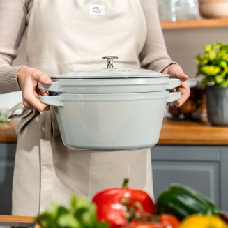  Set of 2 Staub cast iron cookware with lid - 24 cm, white truffle - 7