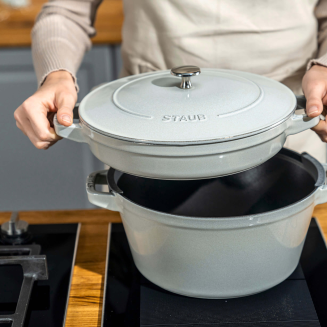  Set of 2 Staub cast iron cookware with lid - 24 cm, white truffle - 2