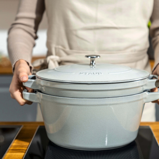  Set of 2 Staub cast iron cookware with lid - 24 cm, white truffle - 11
