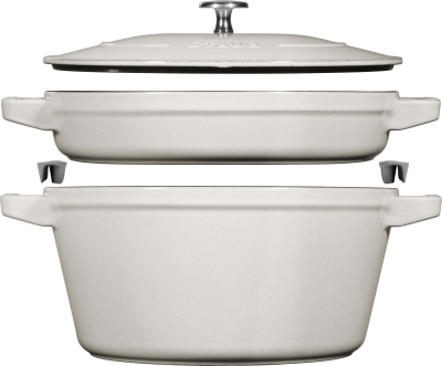  Set of 2 Staub cast iron cookware with lid - 24 cm, white truffle