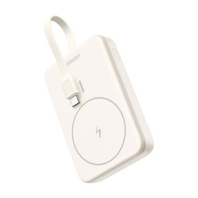 Powerbank magnetyczny 10000mAh Ugreen PB760, wbudowany kabel, 20W (beżowy)